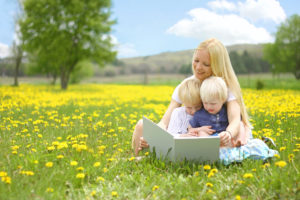 mother teaching kids